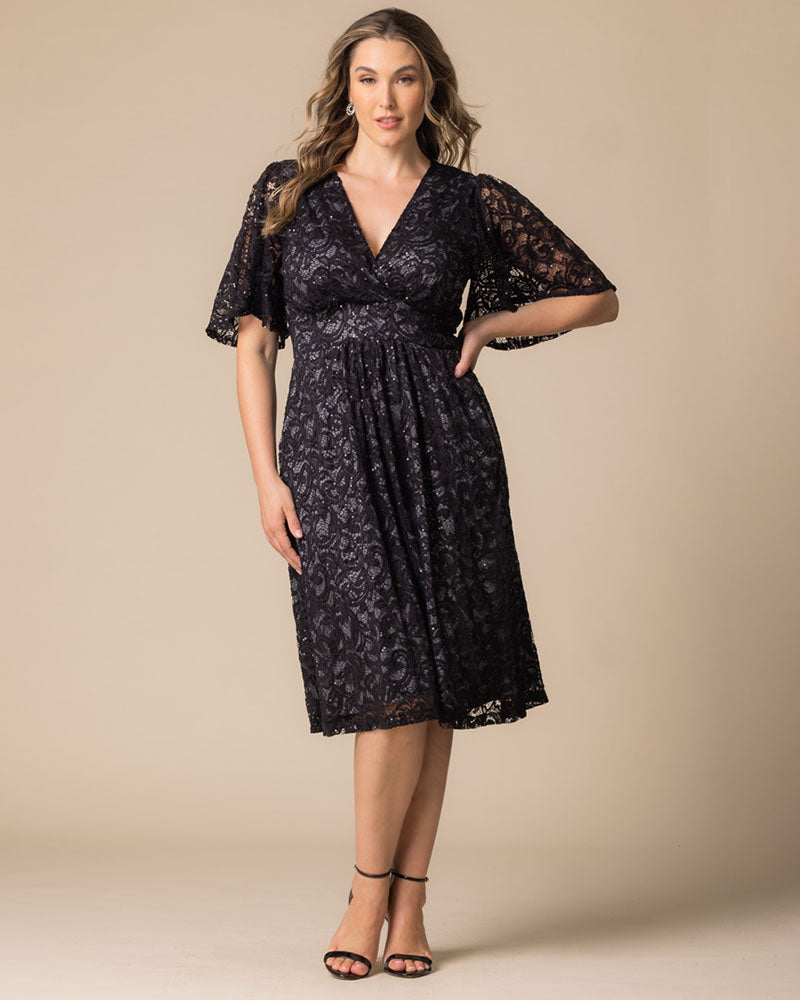 Plus Size Starry Sequined Lace Cocktail Dress - Sale! by Kiyonna Plus Size Starry Sequined Lace Cocktail Dress - Sale! by Kiyonna