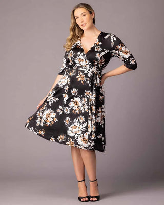 Signature Print Wrap Dress in Black Scattered Blooms