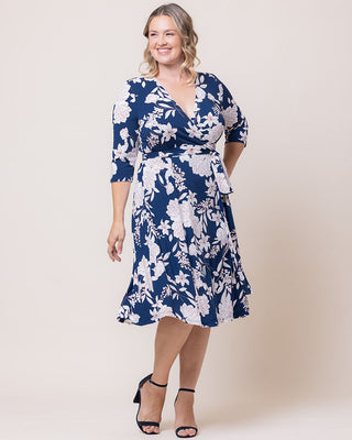 Signature Print Wrap Dress in Navy Lily Peony Print
