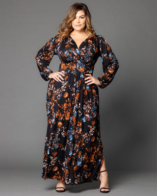 Kelsey Long Sleeve Maxi Dress in Midnight Asters