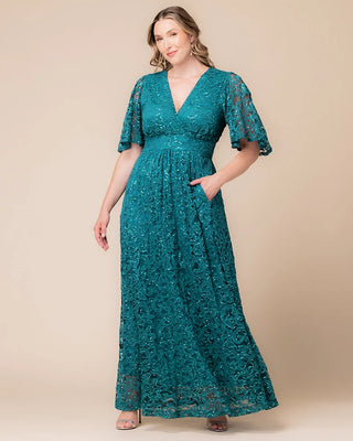 Luminous Sequin Lace Long Gown in Teal Topaz