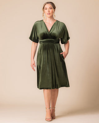Angelic Velvet Midi Cocktail Dress in Olive
