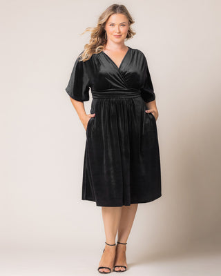 Angelic Velvet Midi Cocktail Dress in Onyx