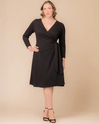 London Sweater Knit Wrap Dress in Black Noir