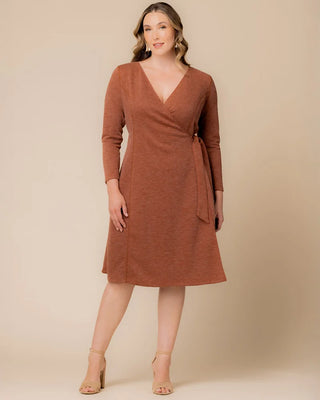 London Sweater Knit Wrap Dress in Cinnamon