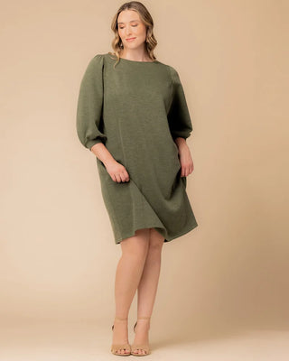 Madison Sweater Knit Shift Dress in Forest Green