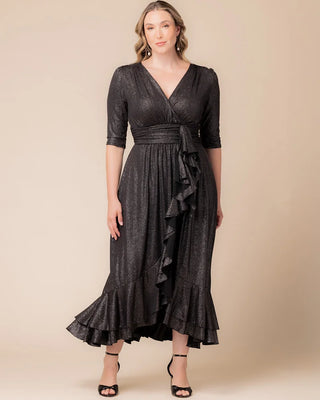 Glimmer Ruffle Evening Gown in Silver Starlight