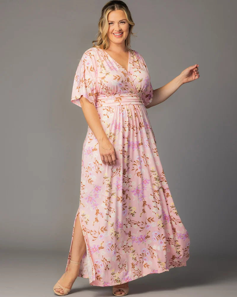 Kiyonna Women's Plus Size Vienna Kimono Sleeve Long Maxi Dress, Peach, 4X