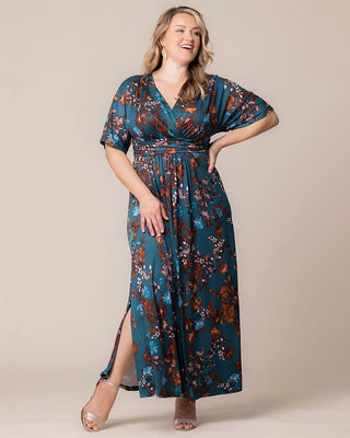 Vienna Maxi Dress in Teal Blue Asters