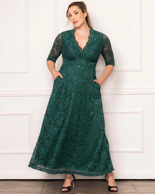 Maria Lace Evening Gown in Emerald Green
