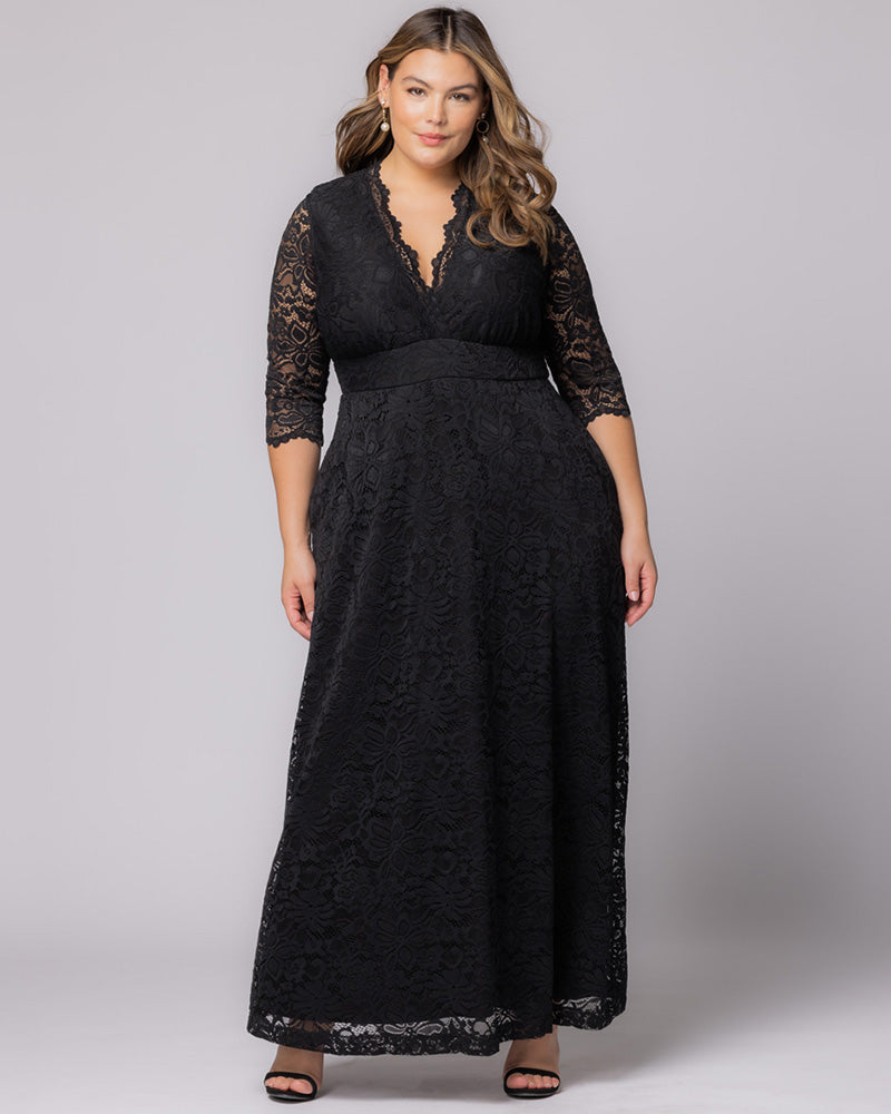 Maria Lace Evening Gown - Plus Onyx / 1x Maria Lace Evening Gown - Plus Onyx / 1x