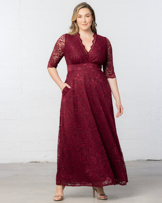 Maria Lace Evening Gown in Pinot Noir