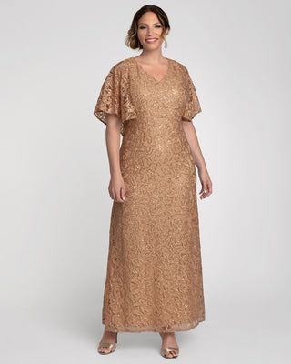 Celestial Cape Sleeve Gown in Champagne