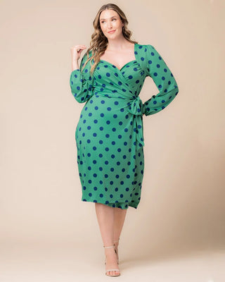 Socialite Sweetheart Polka Dot Wrap Dress in Green Polka Dot