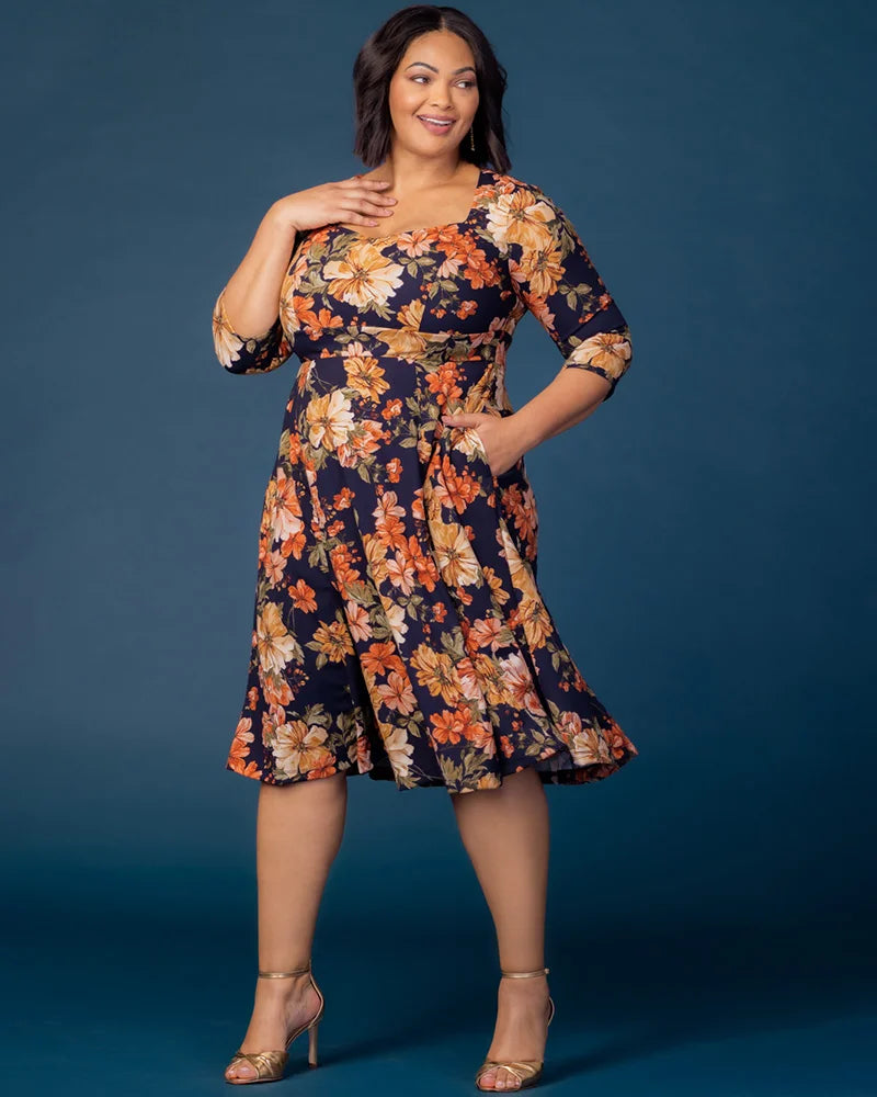 Kiyonna Plus Size Royal Sweetheart Cocktail Dress - Autumn garden - 3X Kiyonna Plus Size Royal Sweetheart Cocktail Dress - Autumn garden - 3X