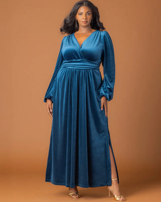 Vivienne Velvet Evening Gown in Teal Topaz