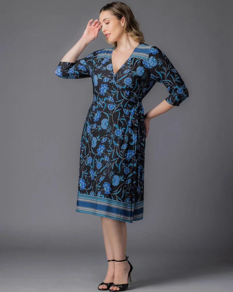 Plus Size Beguiling Border Print Wrap Dress - Kiyonna