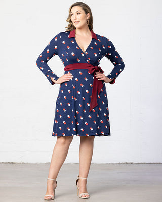 Sophisticate Wrap Dress  in Navy Dot Duo