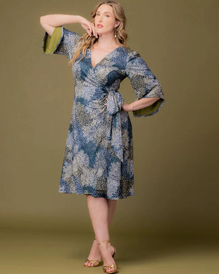 Gemini Wrap Dress in Blue Impressionist Print