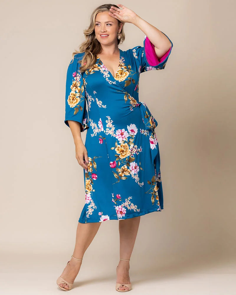 Plus Size Gemini Midi Wrap Dress with Sleeves Plus Size Gemini Midi Wrap Dress with Sleeves
