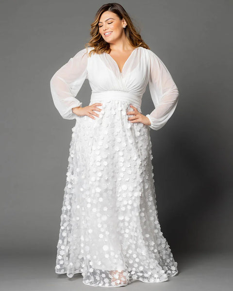 Kiyonna Plus Size Enchanted Garden Long Sleeve Wedding Gown