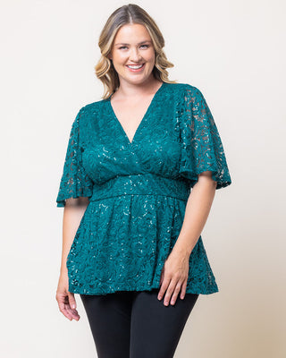 Stardust Sequin Lace Top - Sale! in Teal Topaz