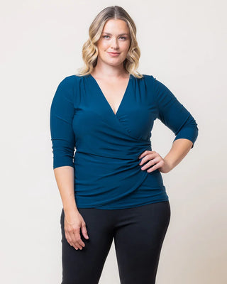 Femme Fatale Faux Wrap Top in Aegean Blue