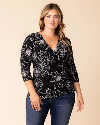 Femme Fatale Faux Wrap Top in Black Florals