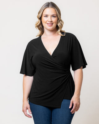 Stella Faux Wrap Top in Black Noir