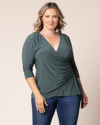Femme Fatale Faux Wrap Top in Fern Green