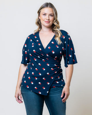 Stella Faux Wrap Top in Navy Dot Duo