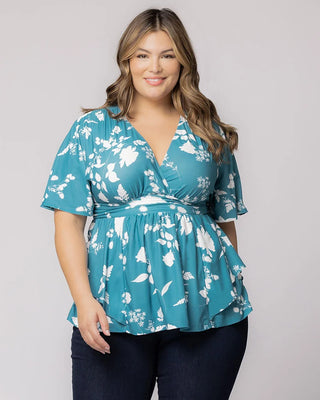 Encore Print Top in Aqua Blooms