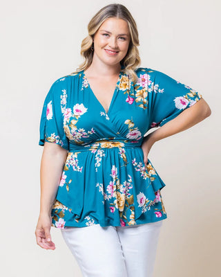 Encore Print Top in Teal Floral Print