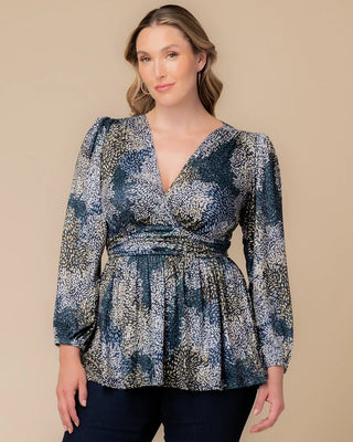 Leah Long Sleeve Tunic Top in Blue Impressionist Print