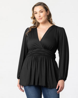 Leah Long Sleeve Tunic Top in Black Noir