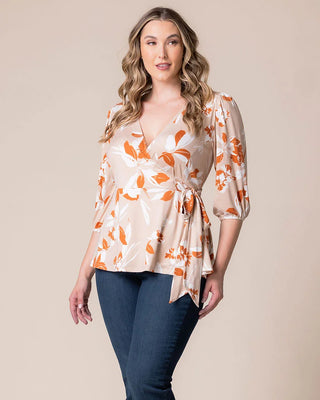 Nina Wrap Top in Artful Sunset Blooms