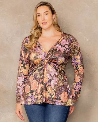 Abigail Long Sleeve Twist Top in Autumn Wonderland