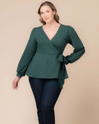 Natasha Long Sleeve Wrap Top in Hunter Green