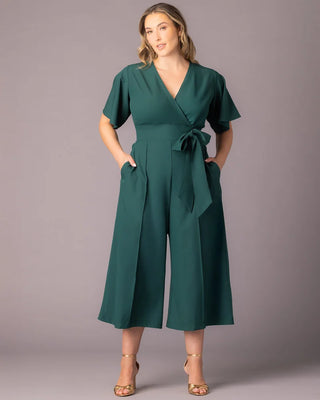 Evelyn Cropped Wide Leg Jumpsuit in Hunter Green