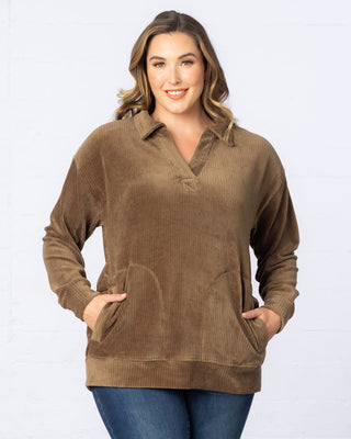 Oversized Collared Corduroy Pullover Tunic Top