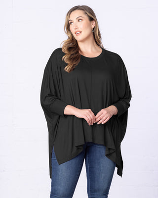 Long Sleeved Hi-Lo Cape Tunic Top in Black