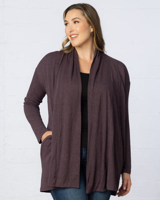 Longline Cardigan with Back Yoke in Majestic Purple