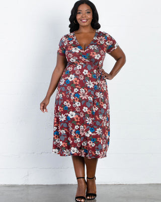 Farrah Faux Wrap Dress  in Wine Floral Print