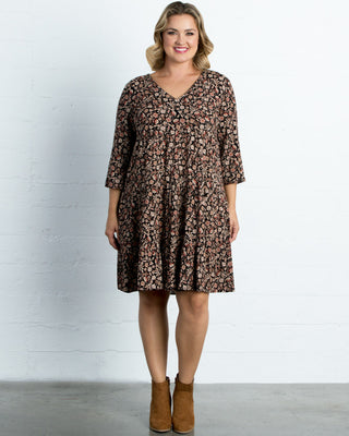 Issy Tiered Tunic Dress  in Black Floral Print