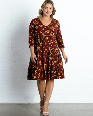 Issy Tiered Tunic Dress  in Warm Leaf Motif