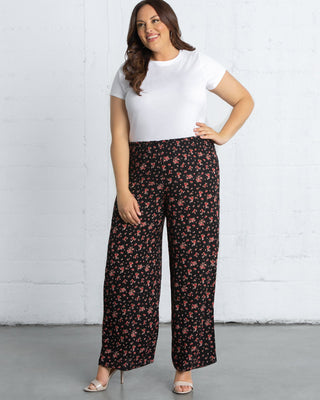 Kora Print Wide-Leg Pants  in Midnight Daisy Print