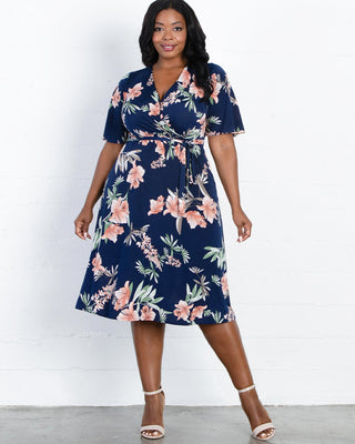 Melody Faux Wrap Dress  in Navy/Pink