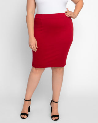 Priscilla Knit Pencil Skirt  in Ruby Red