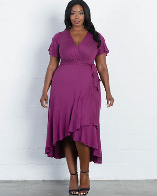 Rayna Plus Size Cocktail Wrap Dress  in Purple Magic