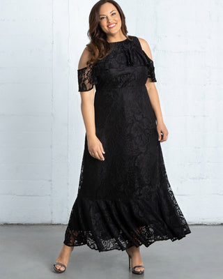 Riviera Lace Evening Gown  in Black Noir